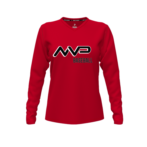 [FTLVPTRD-FYXS-LOGO1] Decker Performance T-Shirt (Female Youth XS, Red, V Neck, Logo 1, Long Sleeve)
