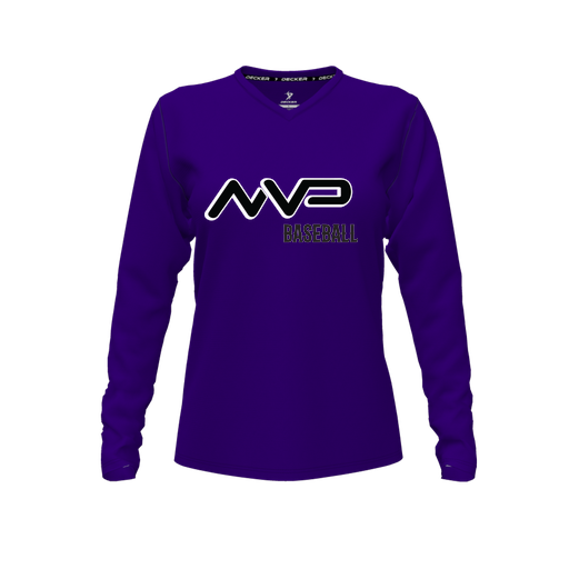 [FTLVPTPP-FYXS-LOGO1] Decker Performance T-Shirt (Female Youth XS, Purple, V Neck, Logo 1, Long Sleeve)