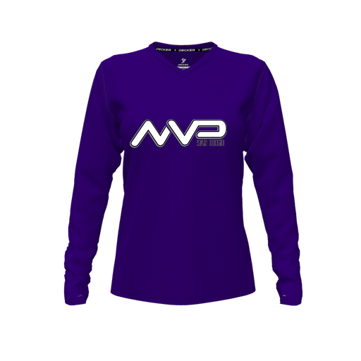 [FTLVPTPP-FYXS-LOGO2] Decker Performance T-Shirt (Female Youth XS, Purple, V Neck, Logo 2, Long Sleeve)